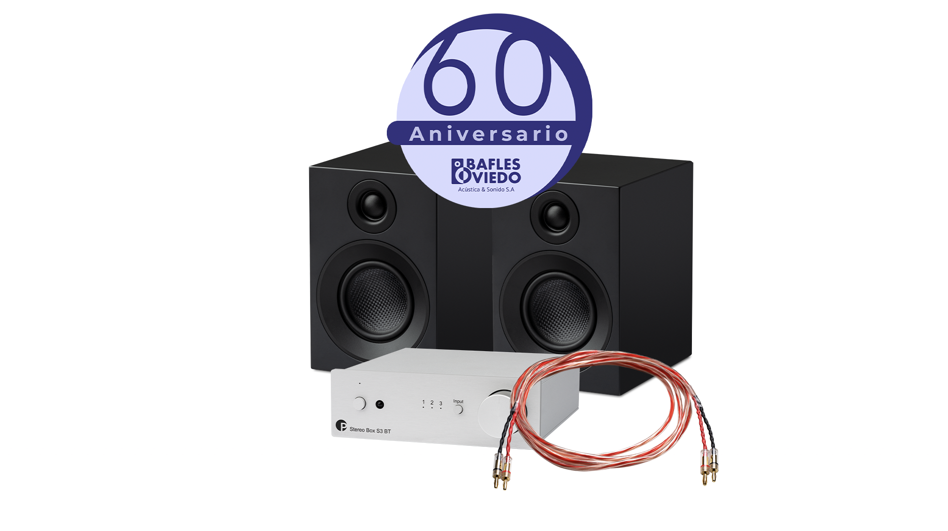 Combo 1 60 Aniversario Bafles Oviedo Costa Rica, descuentos, promoción, oferta, altavoces, parlantes, amplificador, streaming, bluetooth, cables, tocadiscos, tornamesas, vinilos