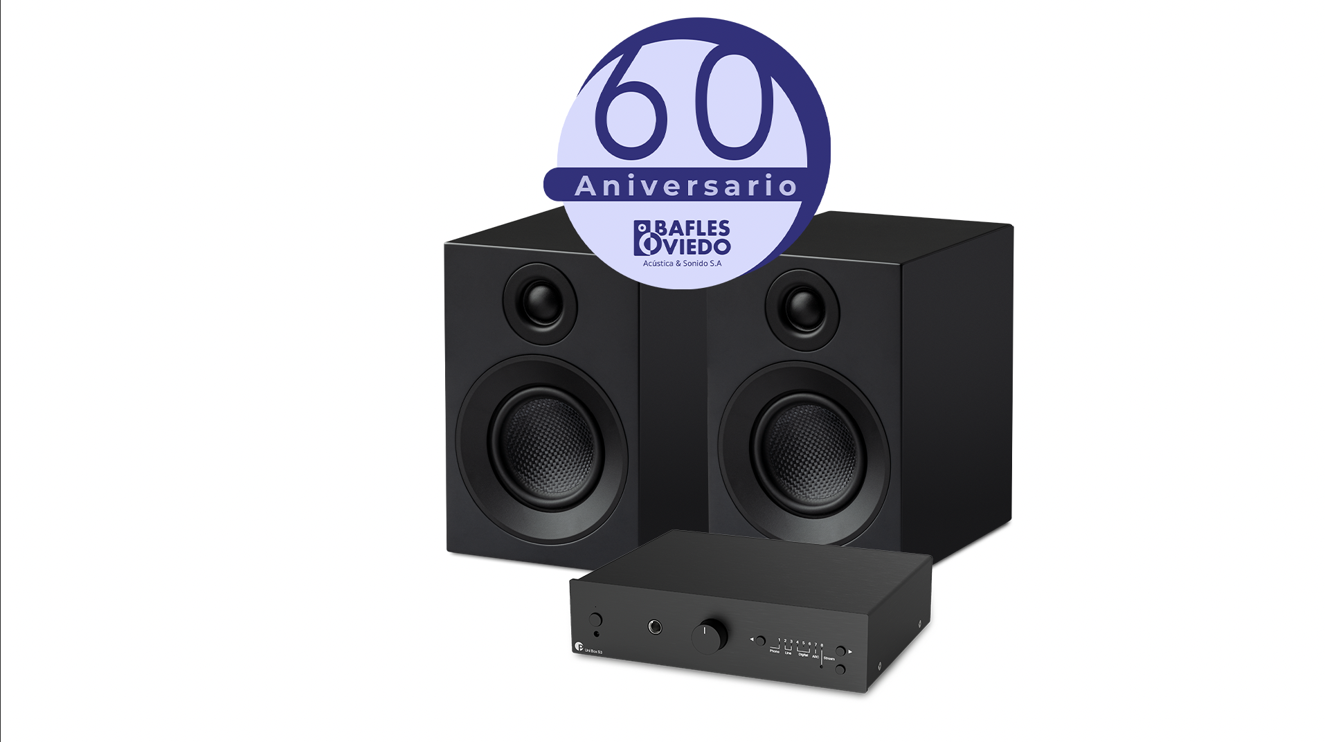 Combo 4 60 Aniversario Bafles Oviedo Costa Rica, descuentos, promoción, oferta, altavoces, parlantes, amplificador, streaming, bluetooth, cables, tocadiscos, tornamesas, vinilos